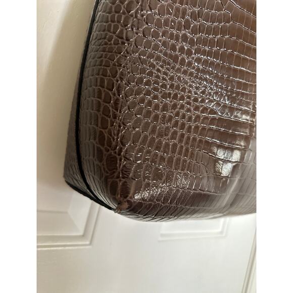 Banana Republic Vida Bag Croc Embossed Leather Shoulder Tote Brown Oversized - Picture 4 of 15
